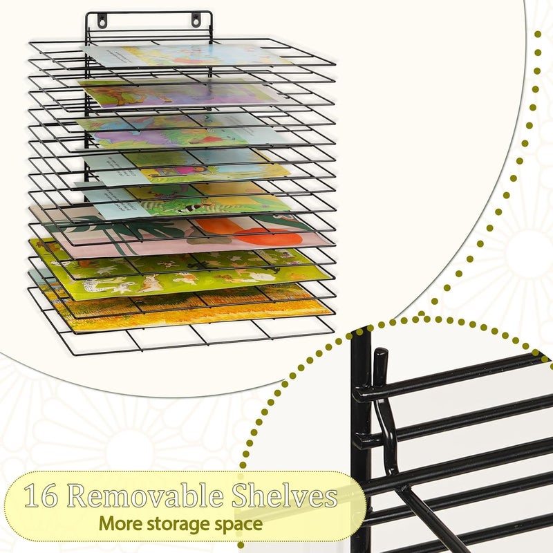 Lzttyee Art Drying Rack for Classroom Paint Drying Rack Small Wall Art Storage Rack with 16 Removable Shelves for Classrooms and Art Studios (Black, 16 Shelves) - Image 5